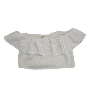White Off-Shoulder Ruffled Crop Top By A New Day L 55% Linen & 45% Rayon.